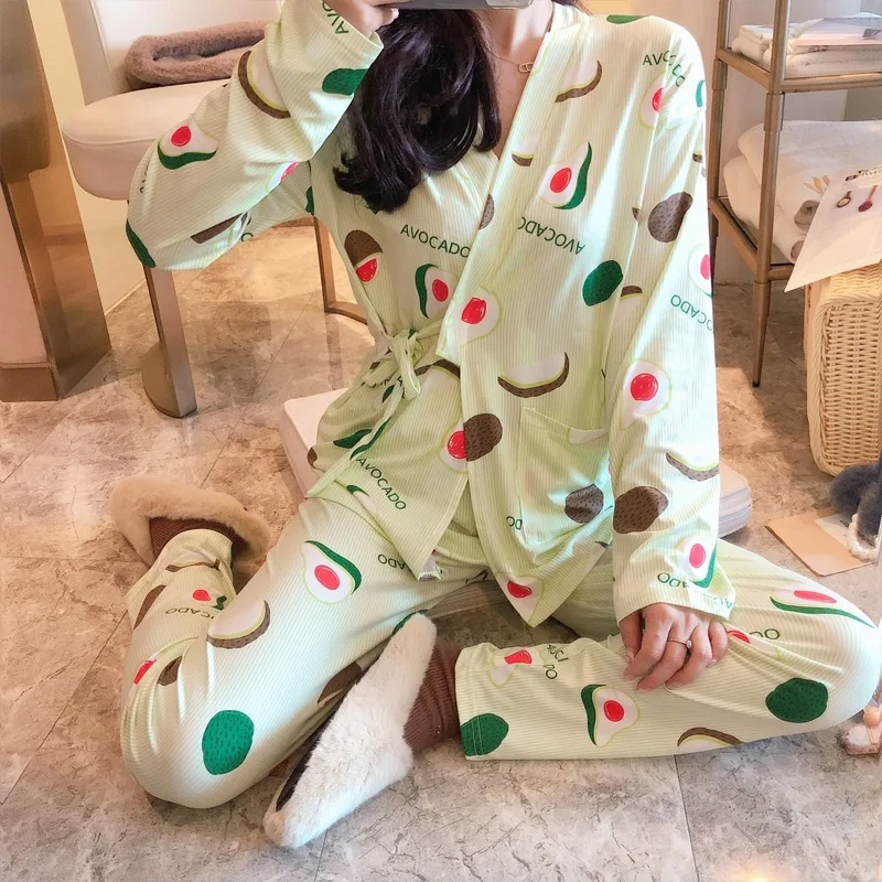

Pajamas Women's Spring And Autumn Japanese Style Kimono Long Sleeve Cute Fresh Students Sweet Two-Piece Set Qmilch Home Wear