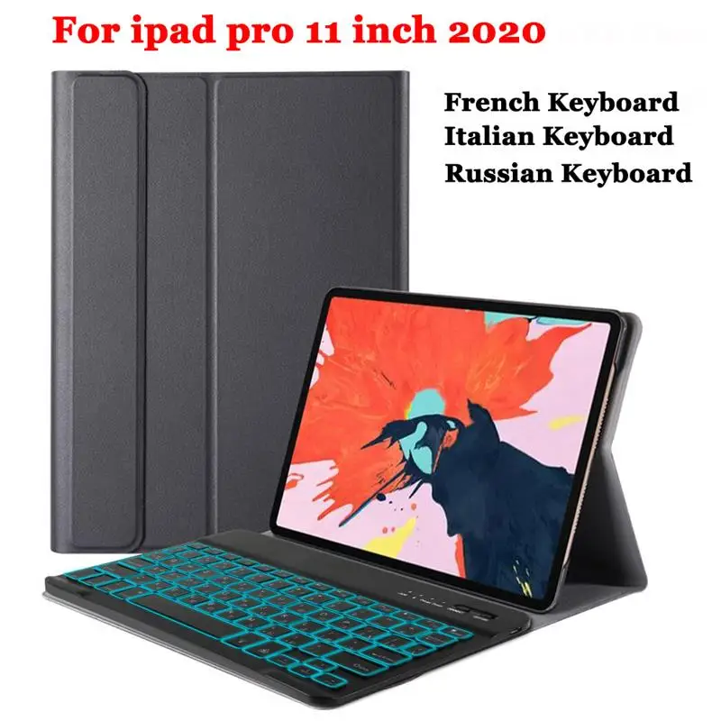 

For iPad Pro 11" Case 2020 Russian French Italian Keyboard with Case Leather Tablet Backlit Keyboard For iPad Pro 2020 11 Case