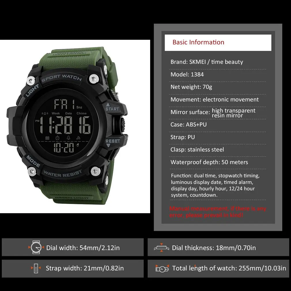 army green Мужские часы, водонепроницаемые, персональные, для улицы, студенческие спортивные часы, мужские электронные часы, красивый подарок - Цвет: army green