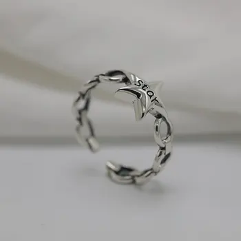 

Pentagram ring star letter S925 sterling silver female retro old Thai silver star ring opening ring