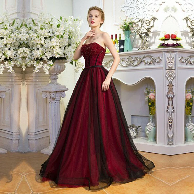 Black-And-Red-Gothic-A-line-Wedding-Dresses-2019-Strapless-Sparkly-Beading-Vintage-Colorful-Wedding-Gowns (4)