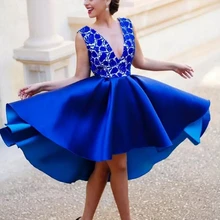 Кружевное платье с глубоким v-образным вырезом Бальные платья Высокая Низкая стильная v-образный вырез на спине, платья на выпускной для девушек