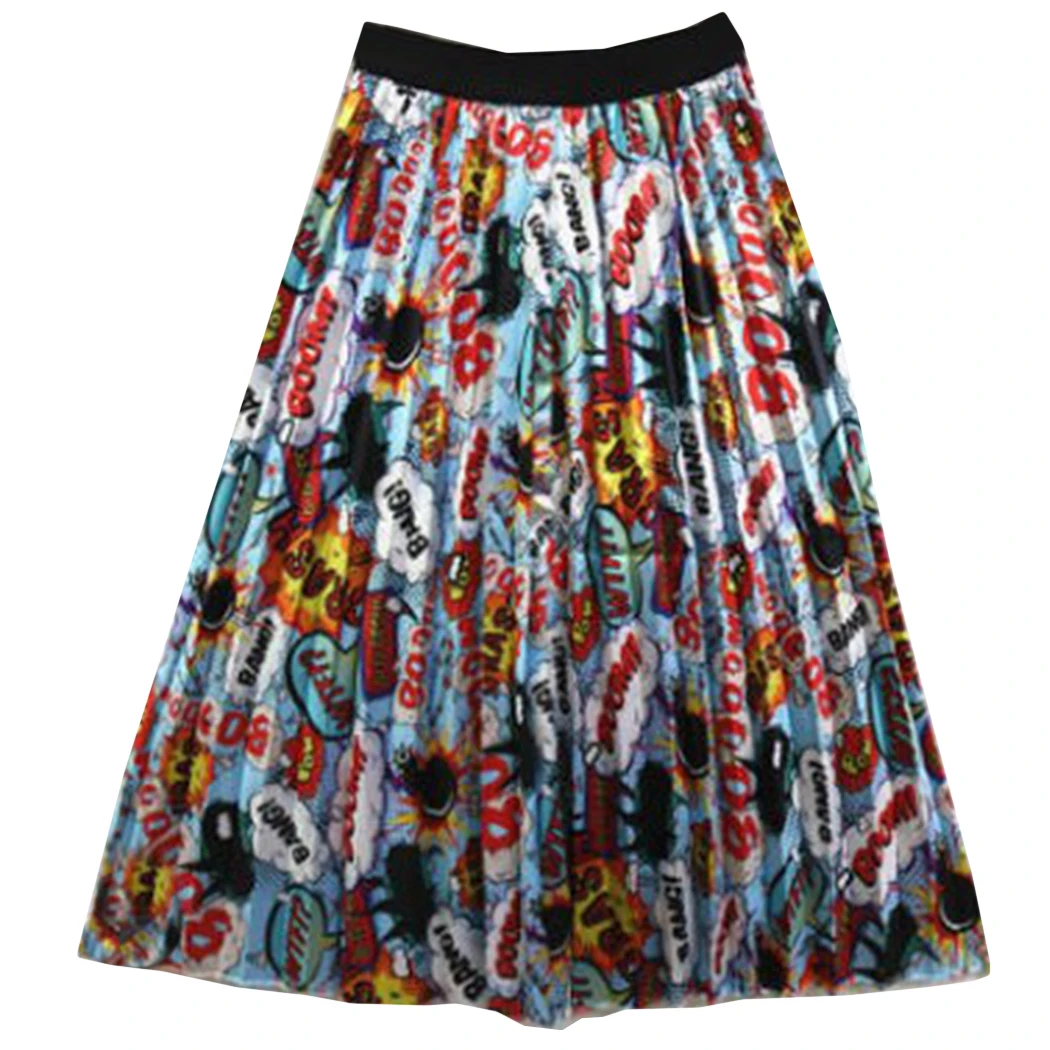 Модная женская миди плиссированная юбка с высокой талией универсальная женская повседневная юбка до середины икры с рисунком уличная юбка с эластичной резинкой на талии