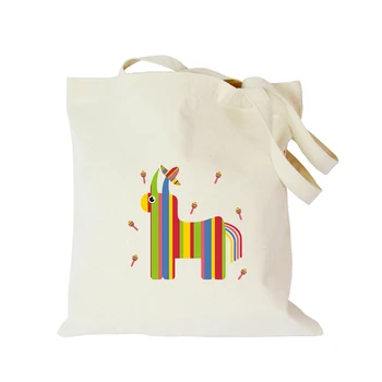 

Canvas Tote Bag Mexico Cute Donkey Reusable Shopper Handbag ECO Shoulder Bag Custom logo Shopping Bag hand bag bolsas de tela