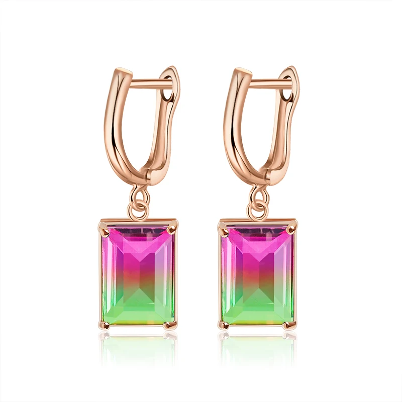 H:HYDE Colorful Crystal Earrings For Women Girls CZ Square Shape Hoop Earrings Statement Wedding Fashion Jewelry pendientes