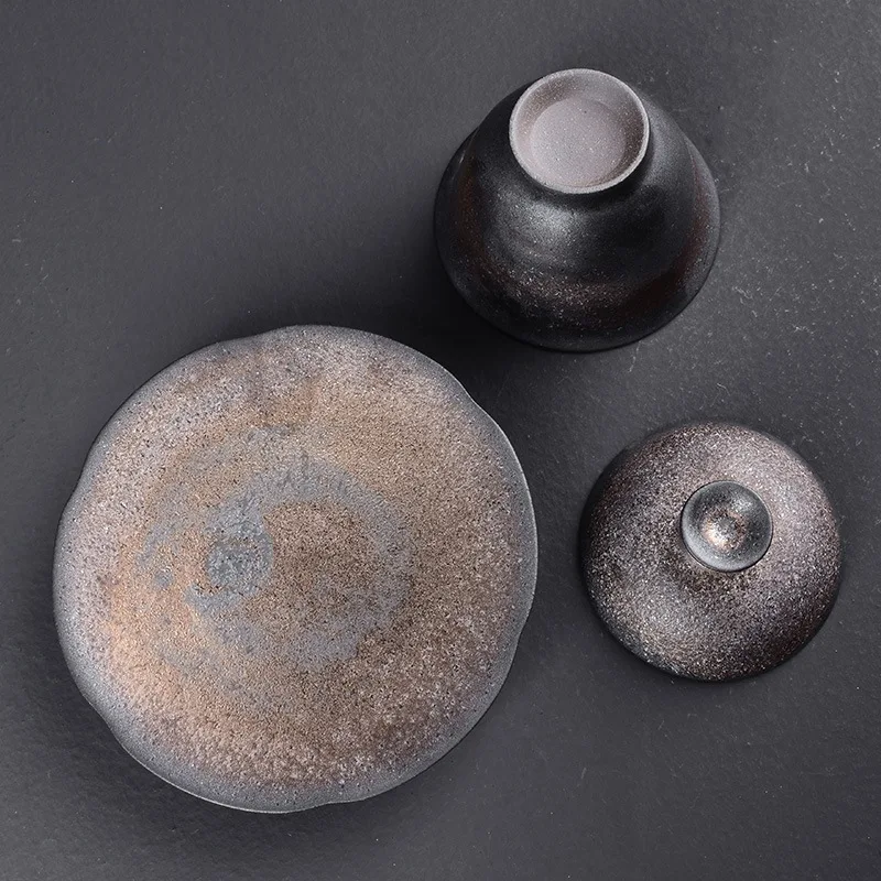 Cover Teacup Ceramic Large Handmade Tea Bowl Stoneware Gilding Glaze Gaiwan Tea Utensils Making Device Bowl Chinese Gaiwan