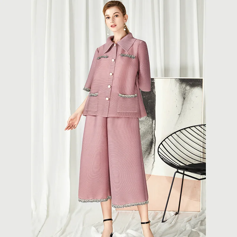 MIYAKE fold Весенние новые кружевные Свободные повседневные прямые женские брюки с высокой талией