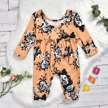

Newborn Baby Girls Romper long sleeve flower printed overall yellow colour choose sizes