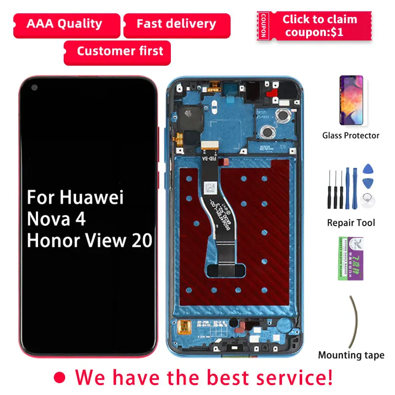 Оригинальный Для huawei Honor View 20 ЖК-дисплей V20 Nova 4 PCT-AL10 сенсорный экран с рамкой