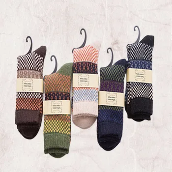 

5 Pack Men's Wool Cotton Socks Retro Warm Thick Casual Dress Design Winter