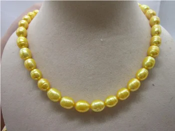 

Beautiful 11-13MM NATURAL SOUTH SEA GOLD PEARL NECKLACE 925silver 18"