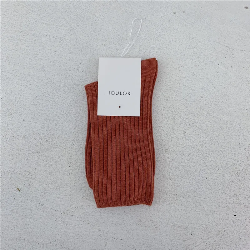dark orange Jeseca милые носки в японском стиле для девочек яркие зимние теплые носки в полоску Женские винтажные уличные носки в стиле Харадзюку Рождественский подарок - Цвет: dark orange