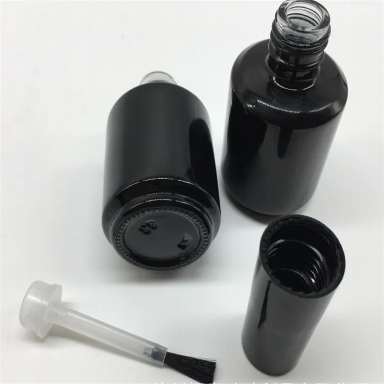 

15ml Black Glass Round Empty nail polish bottle nail art bottle with black screw cap with Brush Nail Oil Glass Container