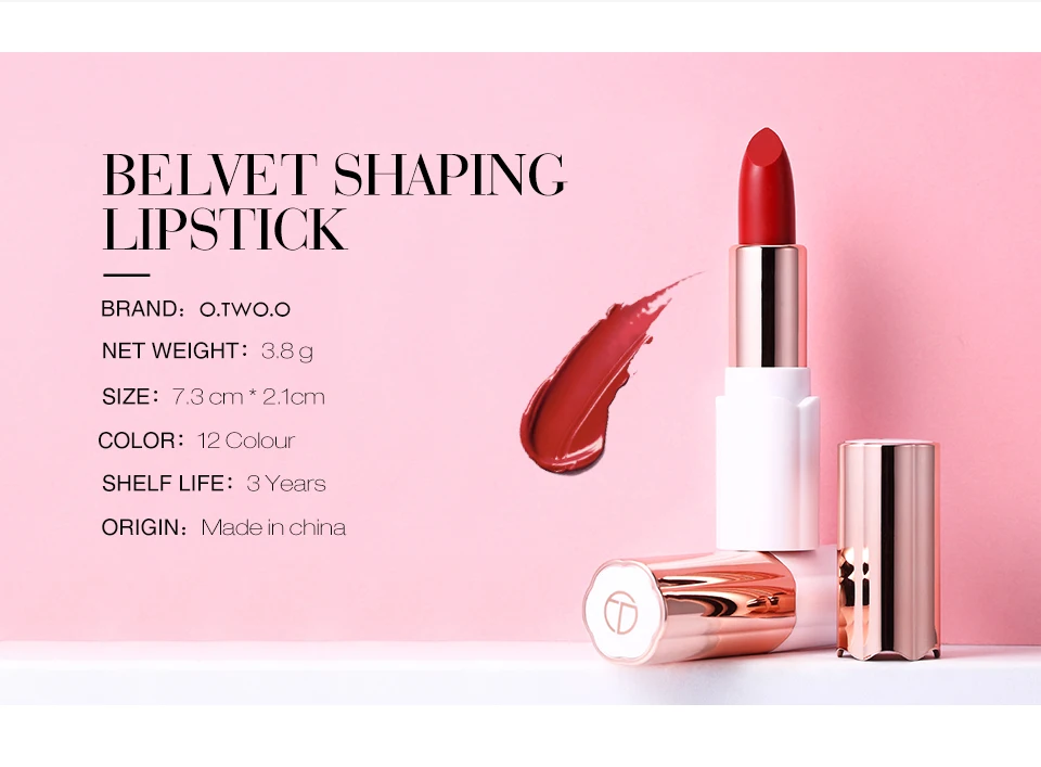 O.TWO.O velvet matte lipstick white gold apperance 12 colors waterproof long lasting sexy red batom nude lipstick pen OT071