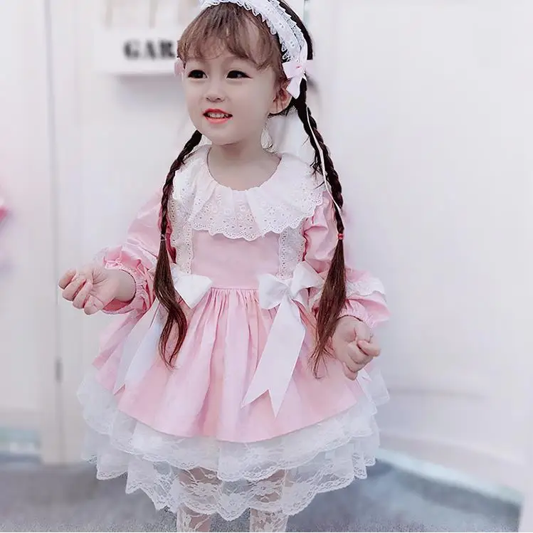 Spanische Mädchen-Boutique-Partei-Spitzenschleife-Kleid-Lolita-Robe-Kleider 2-6 Jahre