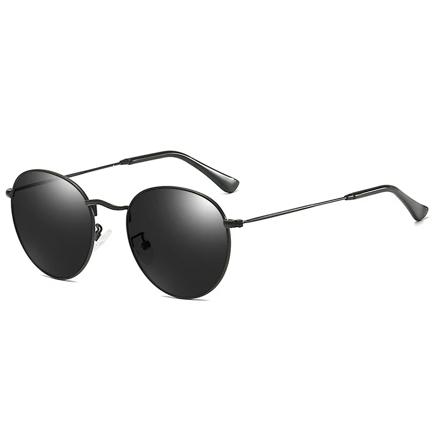 Брендовые дизайнерские поляризованные Круглые Солнцезащитные очки классические маленькие винтажные Ретро мужские панк очки женские металлические очки UV400 с коробкой NX - Цвет линз: black