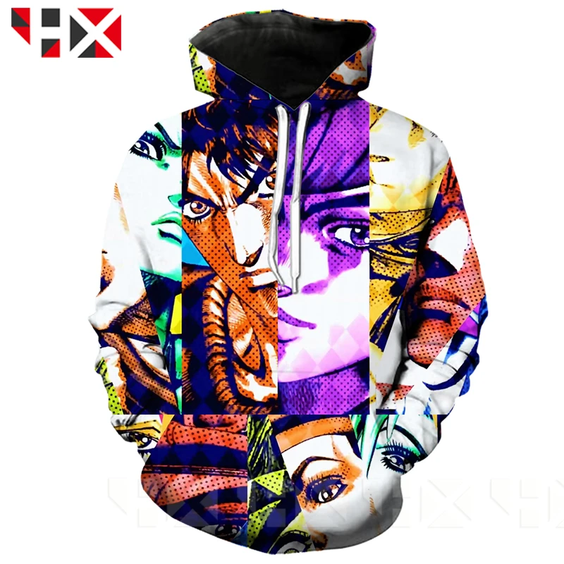 

HX 2020 Newest Japanese Anime JoJo Bizarre Adventure 4 Men Women 3D Print Long Sleeve Hooded Hip Hop Style Sweatshirt Tops A362