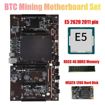Placa base X79 H61 BTC Miner 5X PCI-E 8X, compatible con tarjeta gráfica 3060 3080 con E5 2620 CPU RECC 4G DDR3, Memoria 120G SSD
