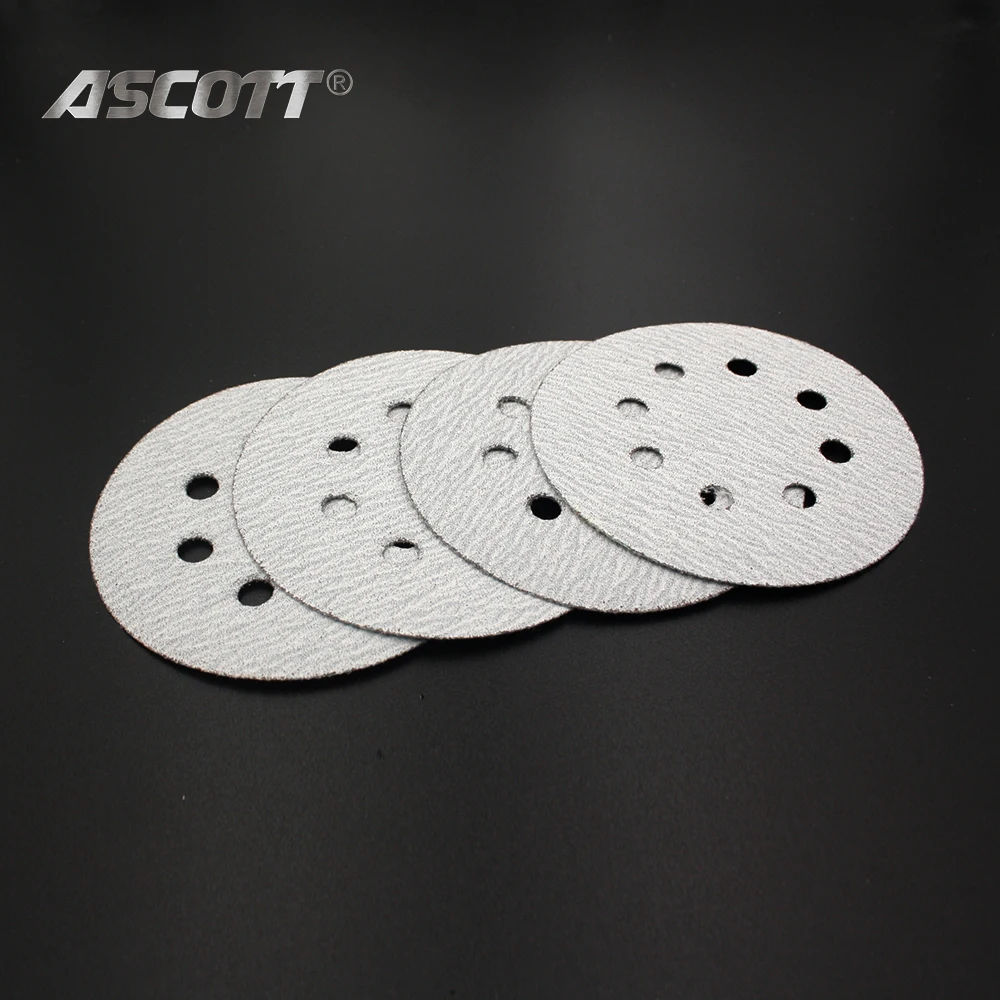100pcs 5Inch 8Hole White Alumina Sandpaper Polishing Self-adhesive Loop Polishing Disc for Angle Grinder Metal Wood Polishing