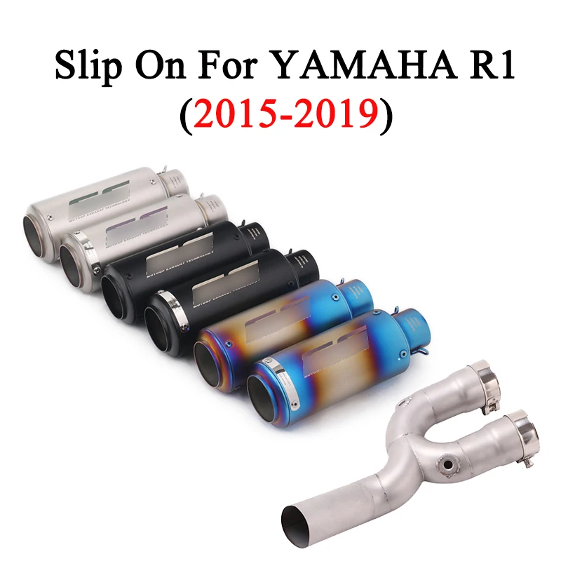 

R1 51MM Stainless Steel Motorcycle Exhaust Muffler Mid link Pipe Single Side Tube Slip On For Yamaha R1 YZF-R1 2015-2019 2016