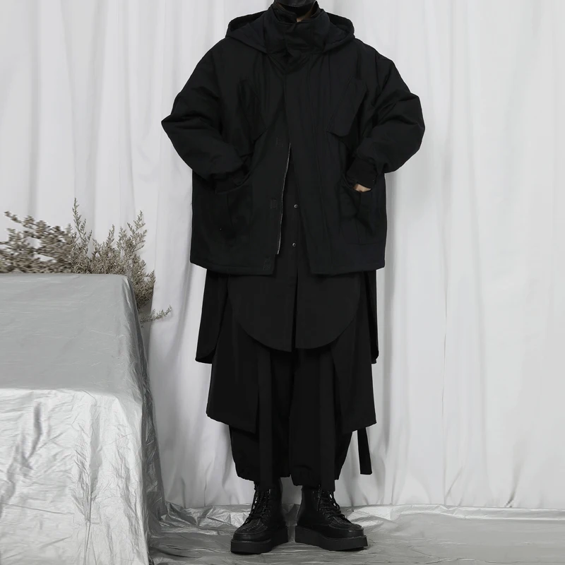 Men's Cotton-Padded Coat Hooded Coat Winter New Thickened Cargo Wind Pocket Decoration Urban Youth Leisure Loose Large Coat