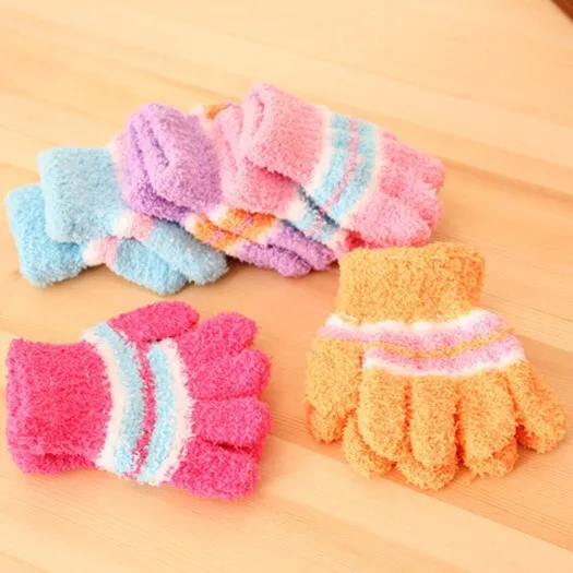 

SHUJIN Random Color Baby Fleece Gloves Soft Warm Boys Girls Winter Gloves Kids Striped Mitten Children Hand Protector Accessory