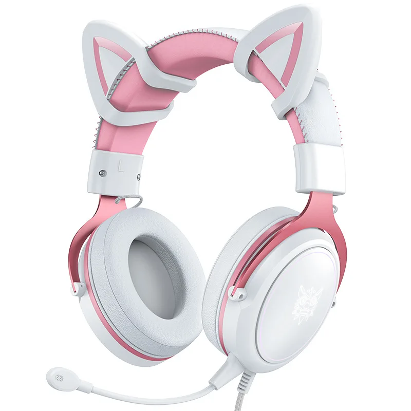 Pink Cat Ear Gaming Headphone With Omnidirectional MIC 3.5mm USB Wired HD Surround Stereo Earphone RGB Girly Gamer Headset | Электроника