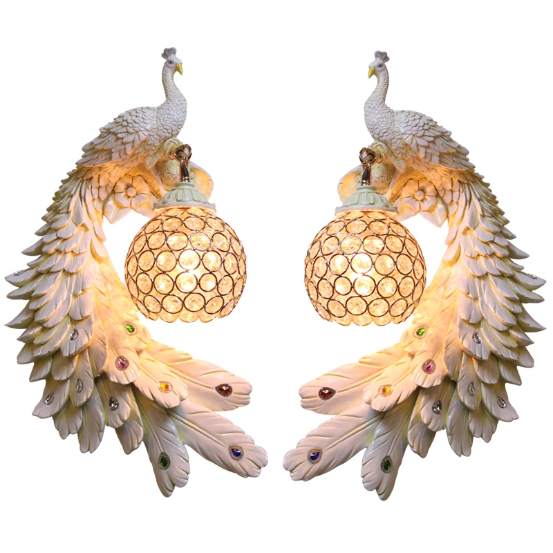 XIANGGUI 1983 Aplique De Pared Con Iluminación De Pavo Real, Lámpara De Pared Creativa Para Sala De Estar, Fondo De TV, Decoración De Pared, Lámpara De Pared Moderna Para Dormitorio, Mesita