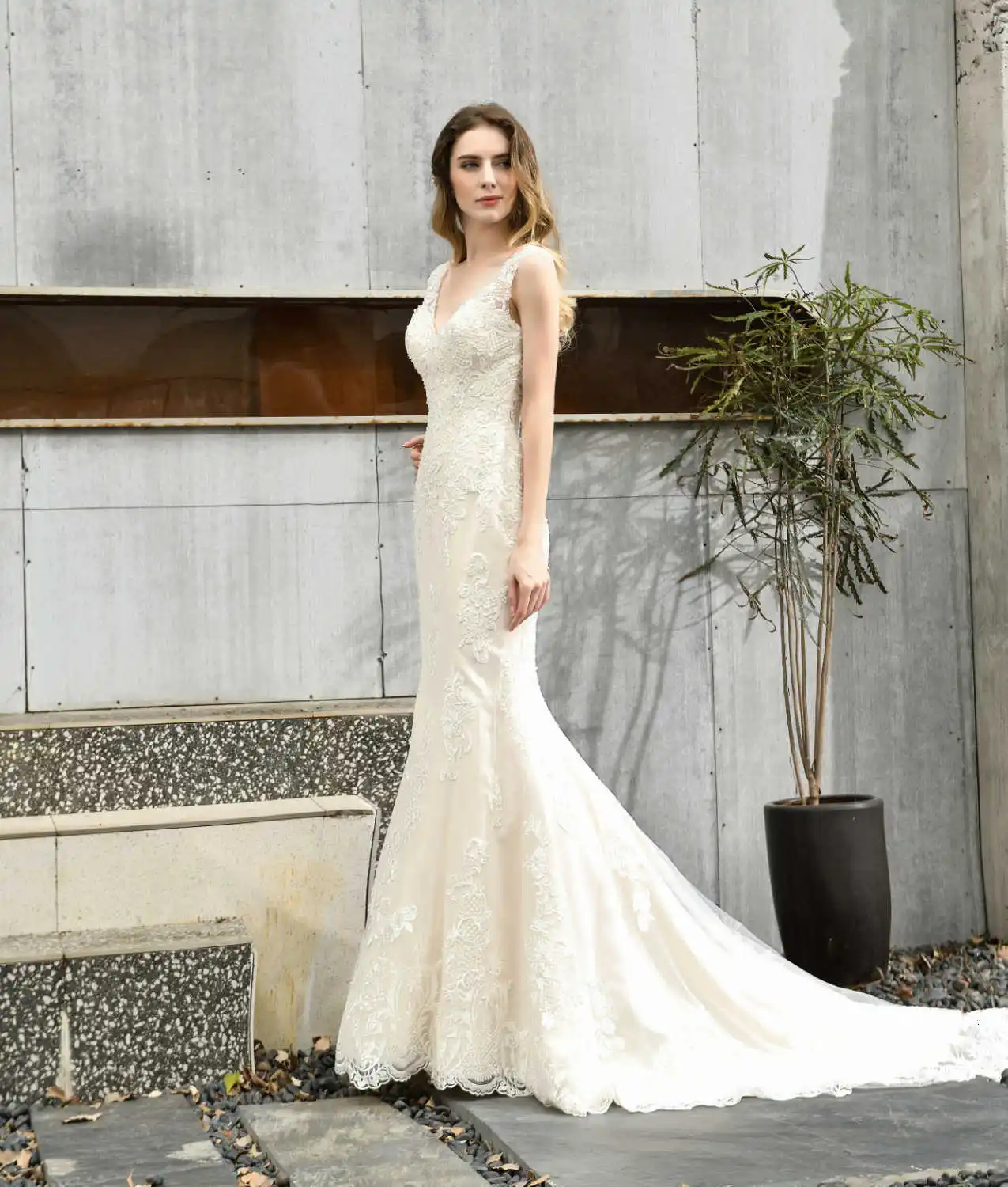 Vivian's Bridal модное кружевное свадебное платье Элегантное Бисероплетение Кристалл Кружева Аппликации с открытой спиной русалка свадебное платье