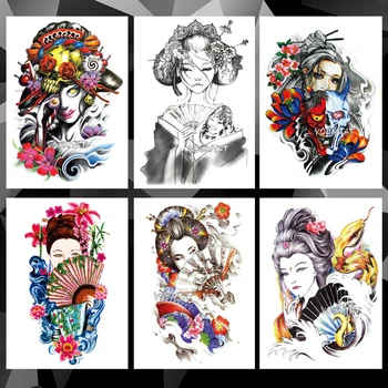 

Waterproof Temporary Tattoo Sticker Japanese geisha pattern tattoo Water Transfer girl cool body art fake tattoo For Women Men