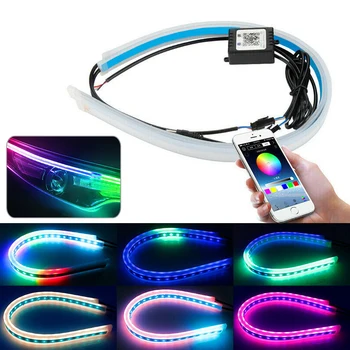 

2pcs 60cm Sequential Flowing RGB Daytime Running Light DRL Multi Color LED Strip Turn Signal Lights For Headlight 12V