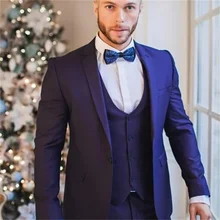 

2021 New High-Quality Customized Design Royal Blue Men's Suit Notched Lapel Slim Groom 3-Piece Set(Coat +Pants + Vest + Bow Tie)