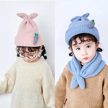 

Winter Sweet Infant Toddler Girl Kids Winter Scarf Dual Use Pompom Ball Baby Knitted Hat Cap