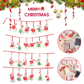 

Christmas Advent Calendar 24/31 Days Hanging Garland Candy Gift DIY Calendar Bags for Holiday Christmas Decorations @LS