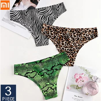 

3 pcs Xiaomi Sexy Seamless Panties Woman Ice Silk Underwear Sports Prints Leopard T-back G-string Thong Women Briefs Underpants
