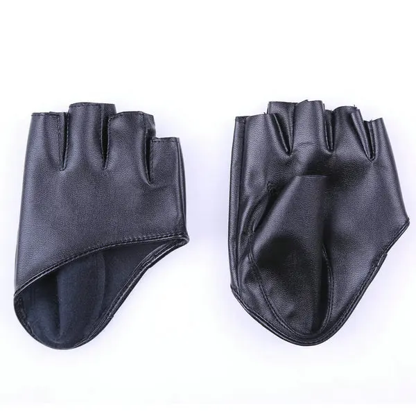 Женские перчатки без пальцев для вождения, однотонные перчатки из искусственной кожи на половину пальца - Цвет: B