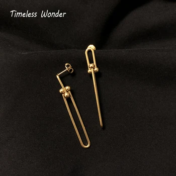 

Timeless Wonder Titanium Cutout Geo U Ball Statement Drop Earrings Women Jewelry Gothic Boho Designer Ins Top Trendy Long 2622