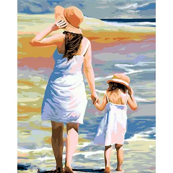 

Frame DIY painting by numbers Mother and daughter HandPainted Oil Coloring Acrylic Paint By Number Adults Picture Home Decor Art