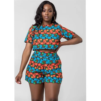 

Sexy Women's Suits Crop Top Bottom Set Plus Size Summer Fashion Shorts Sleeve Pants Two Piece Woman Clothing Blouses African