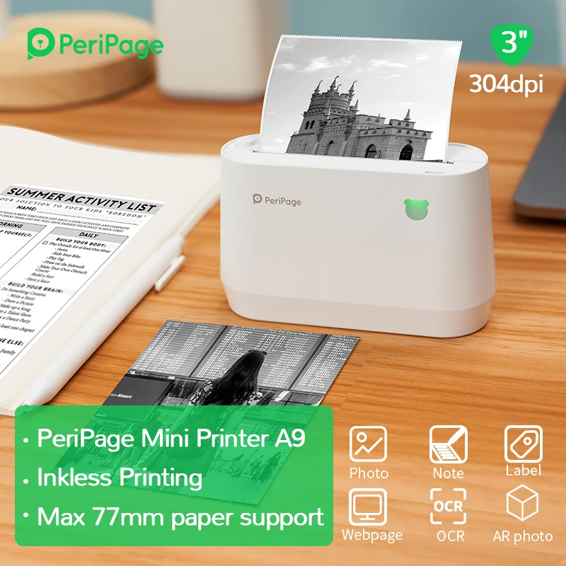 

PeriPage Portable Thermal Bluetooth PrinterA9S 304dpi Thermal Picture Photo Invoice Mini Printer for Android IOS Mobile Phone
