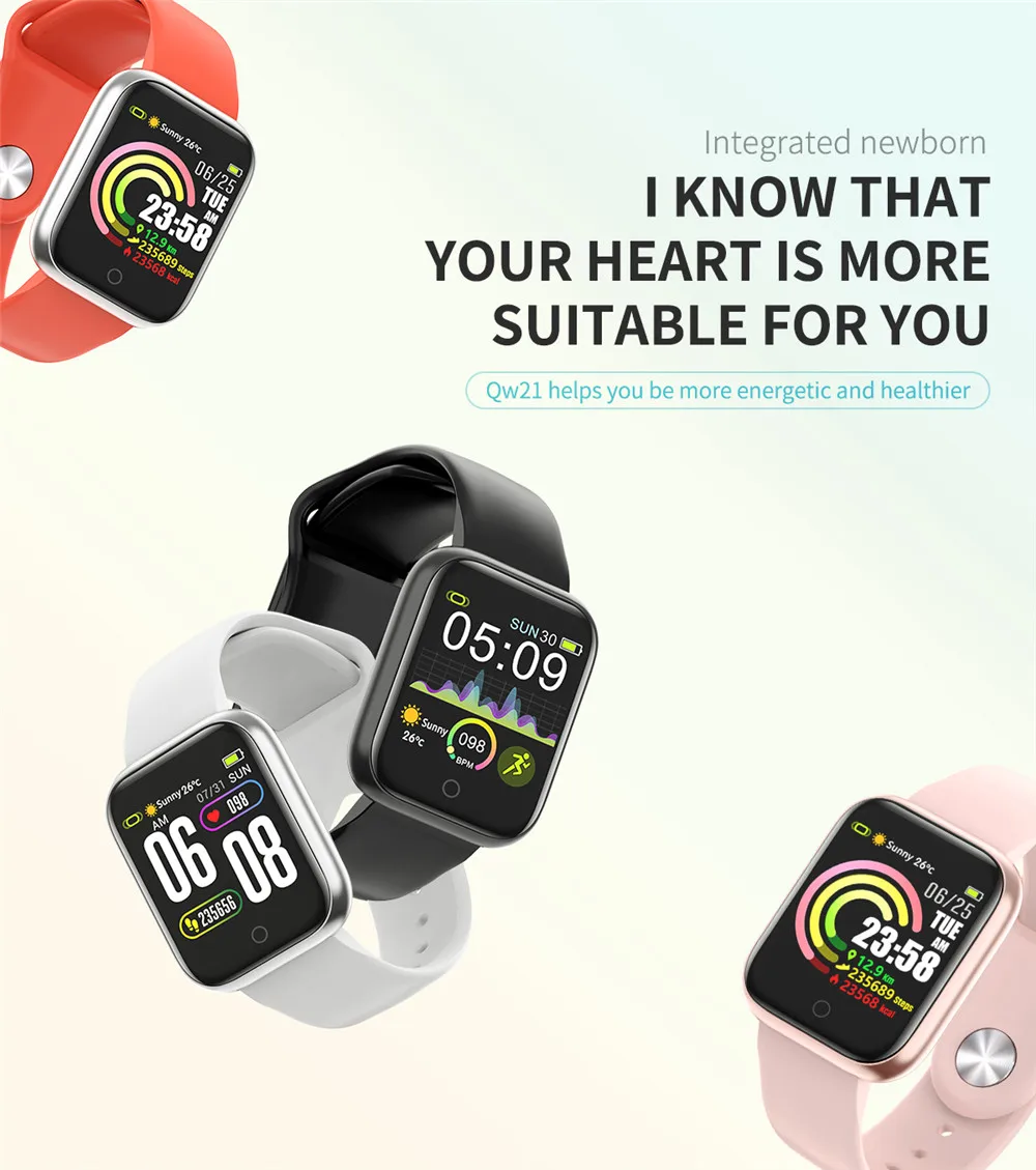 QW21 Смарт-часы 1," цветной экран сердечный ритм кровяное давление фитнес-трекер для xiaomi Android IOS умный Браслет PK P70 F8 Q9