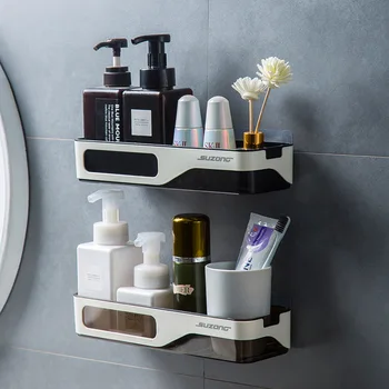 

Punch-free Wall Hanging Bathroom Shelf Double-layer Adhesive Drain Rack Soap Shampoo Storage Basket Kitchen Bathroom Accessories
