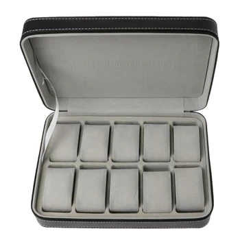 

10 Grids Holder Watch Storage Box Packaging Zipper Collection Display PU Leather Gift Protective Professional Jewelry Case Tray