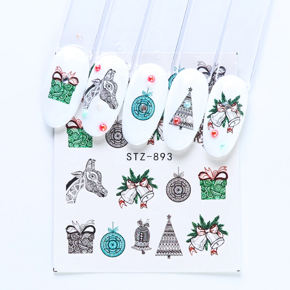 12pcs Xmas Nail Sticker Wraps Decal Snowflake Animal Christmas Tree Flower Decals Winter Water Transfer Slider JISTZ892-905