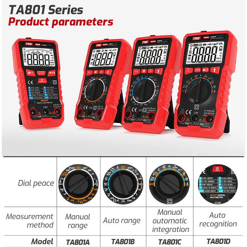 TASI TA801A/B/C/D Digital Multimeter Mini Smart Ture Rms Ac Dc Ncv Auto  Range Digital Multimeters Tester Ohm Hz Voltage Meter - AliExpress Tools