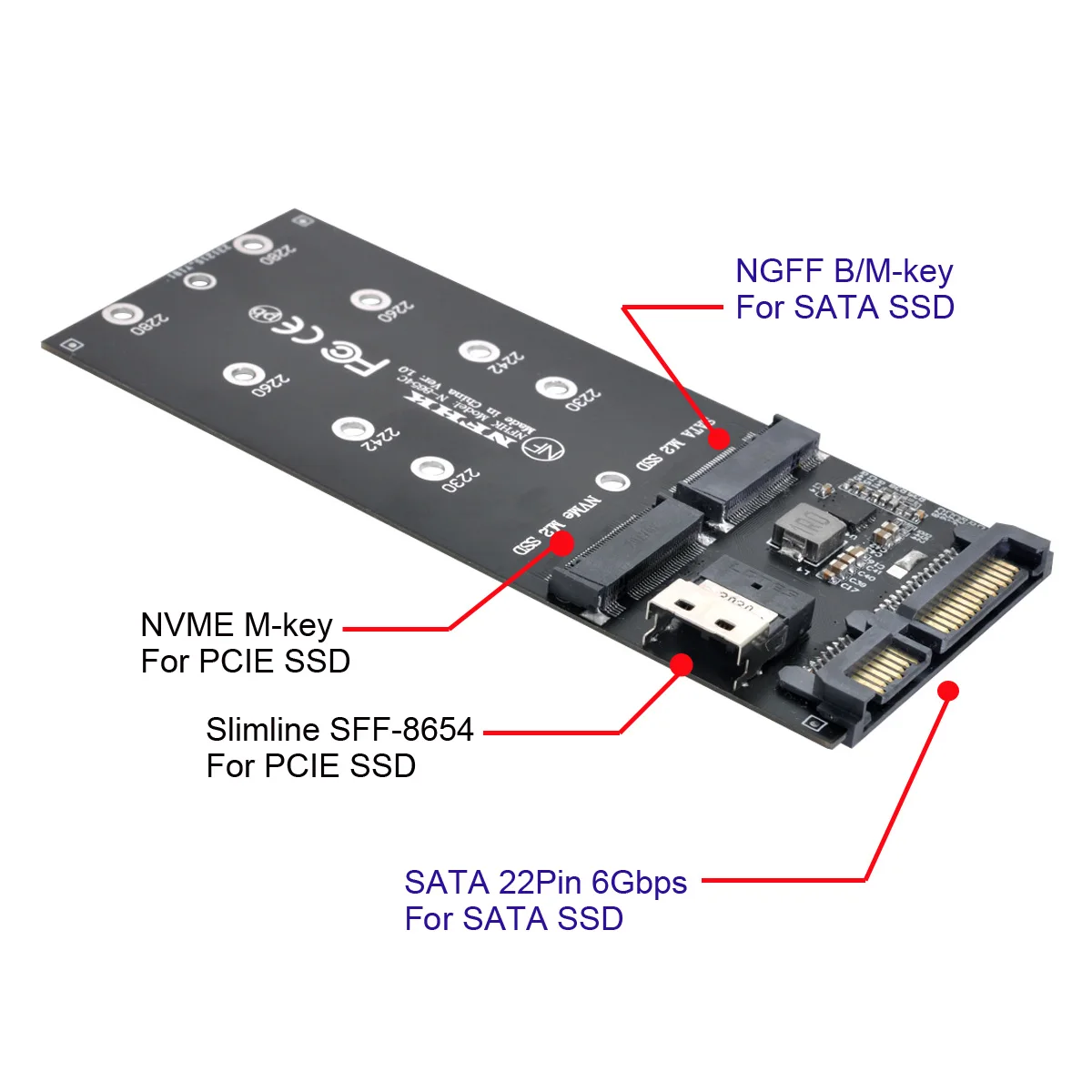 Адаптер Jimier SATA 22Pin внешний адаптер для M.2 U2 Kit NGFF M-Key to Slimline SAS NVME PCIe SSD материнской