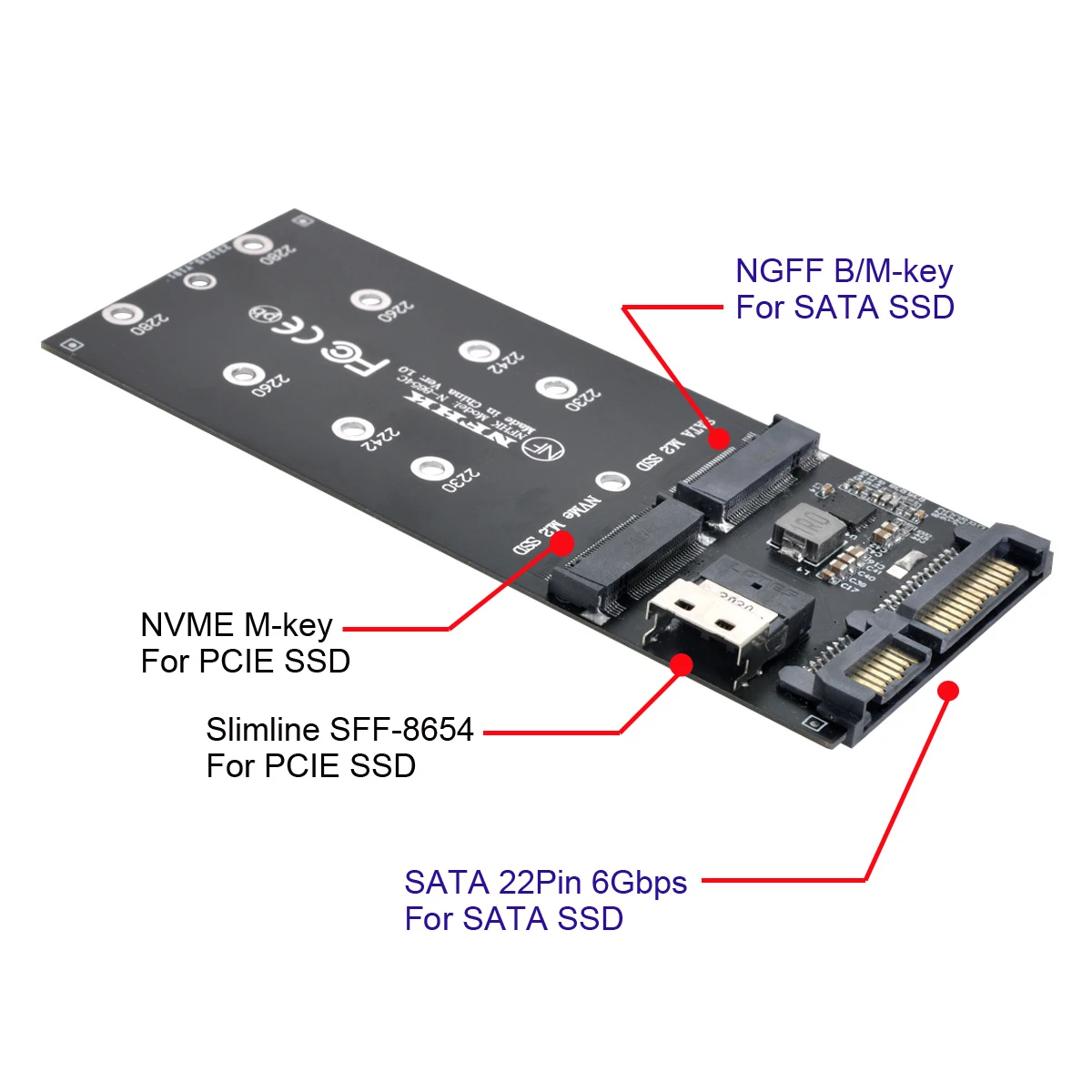 Grupo transmisión mecánico Jimier adaptador SATA de 22 Pines, SFF 8654 a M.2 U2, Kit NGFF m key a  Slimline SAS NVME PCIe SSD SATA SSD, adaptador para placa base|Conectores y  cables de ordenador| - AliExpress