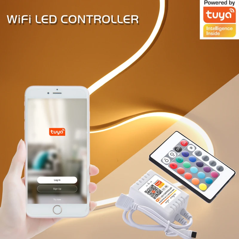 

LED Strip Light Controller For RGB/RGBW LED Strip Light 24 Key IR Remote Wifi Controller Tuya APP Control With Alexa Google Home