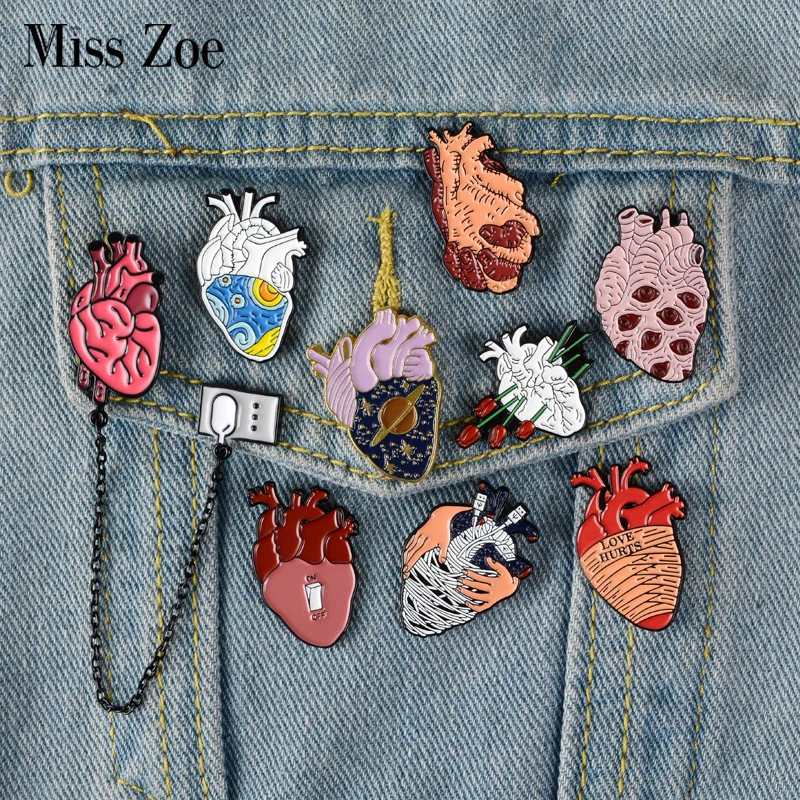 Set 3 Broches De Solapa HomeSoGood - Corazón, Cerebro, Pulmón, Esmaltados