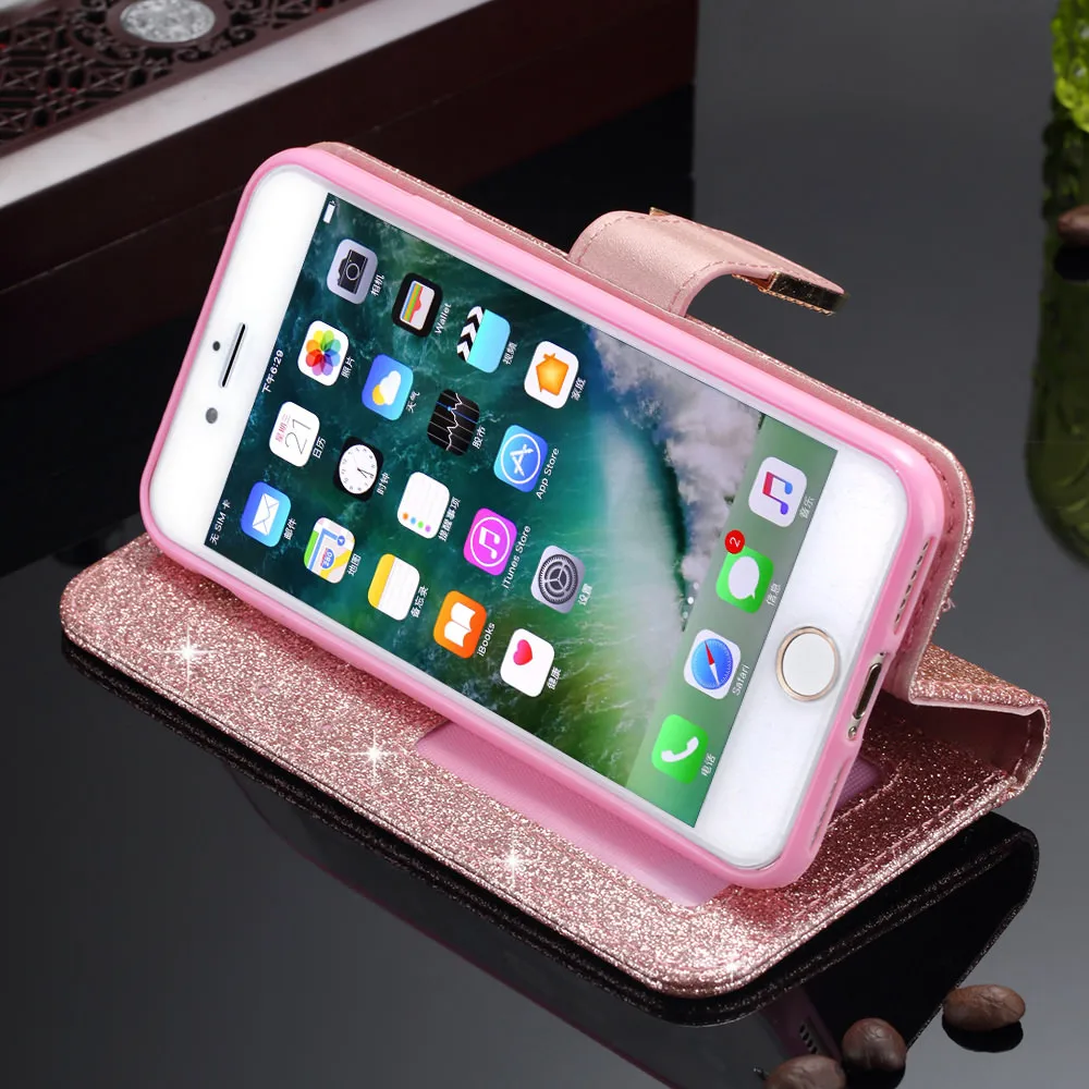 L-FADNUT блестящий кожаный чехол-кошелек для iPhone Xr X Xs 11 Pro Max Magnetic 6 6S Plus 7 8 5 5S SE